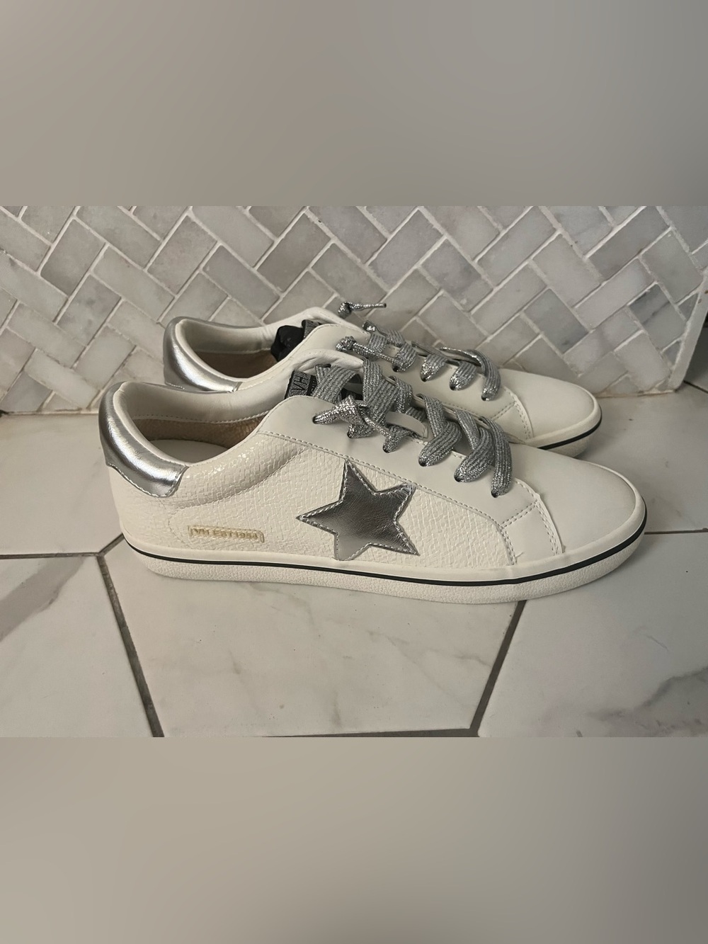 Vintage Havana White Sneakers with Silver Star and Metallic Accents